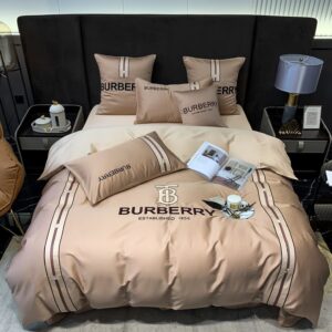 Burberry Luxury Egyptian Cotton Bed Sheet Branded Logo Design 4 Pieces Bedding Set