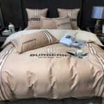 Burberry Luxury Egyptian Cotton Bed Sheet Branded Logo Design 4 Pieces Bedding Set