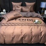 Fendi Roma Luxury Branded Logo Design Egyptian Cotton Bed Sheet 4 Pieces Bedding Set