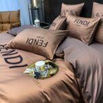 Fendi Roma Luxury Branded Logo Design Egyptian Cotton Bed Sheet 4 Pieces Bedding Set