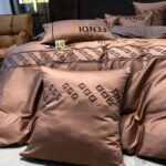 Fendi Roma Luxury Branded Logo Design Egyptian Cotton Bed Sheet 4 Pieces Bedding Set