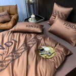 Fendi Roma Luxury Branded Logo Design Egyptian Cotton Bed Sheet 4 Pieces Bedding Set