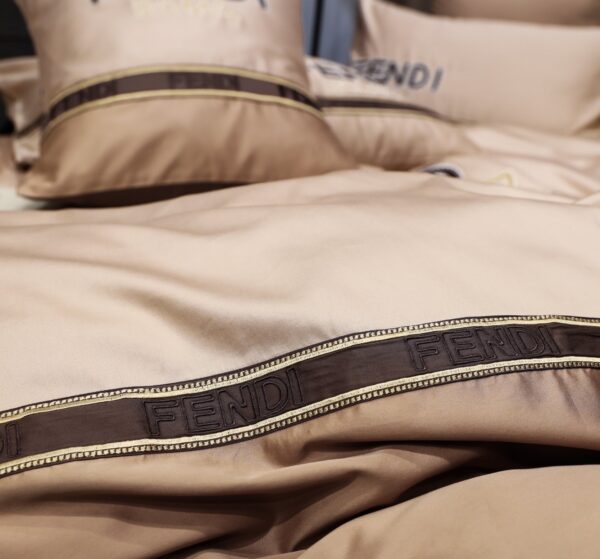 Brown Fendi Roma Design Luxury Branded Logo Bed Sheet Egyptian Cotton 4 Pieces Bedding Set