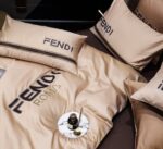 Brown Fendi Roma Design Luxury Branded Logo Bed Sheet Egyptian Cotton 4 Pieces Bedding Set