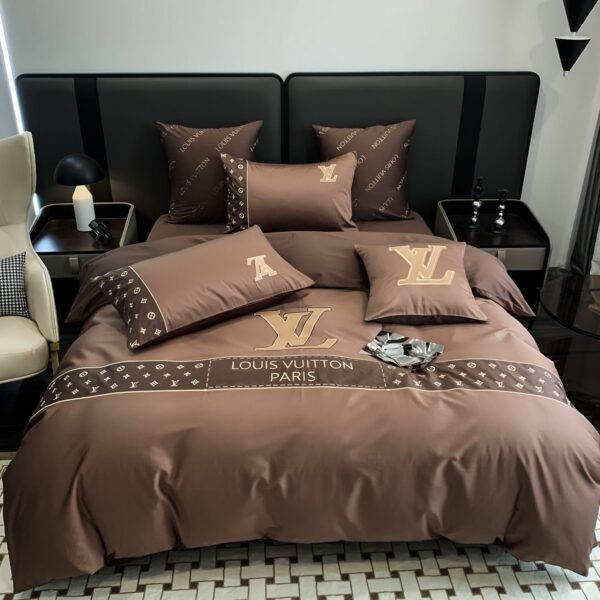 Louis Vuitton Monogram Luxury Branded Logo Bed Sheet Egyptian Cotton 4 Pieces Bedding Set