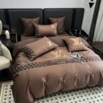 Louis Vuitton Monogram Luxury Branded Logo Bed Sheet Egyptian Cotton 4 Pieces Bedding Set