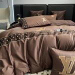 Louis Vuitton Monogram Luxury Branded Logo Bed Sheet Egyptian Cotton 4 Pieces Bedding Set