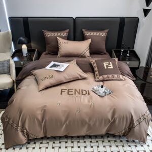 Fendi Roma Luxury Egyptian Cotton Bed Sheet Branded Logo Design 4 Pieces Bedding Set