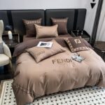 Fendi Roma Luxury Egyptian Cotton Bed Sheet Branded Logo Design 4 Pieces Bedding Set