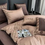 Fendi Roma Luxury Egyptian Cotton Bed Sheet Branded Logo Design 4 Pieces Bedding Set