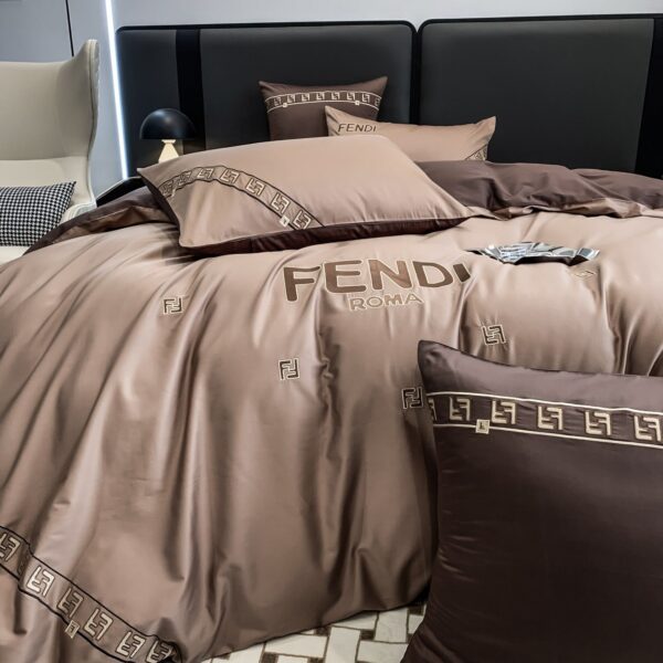 Fendi Roma Luxury Egyptian Cotton Bed Sheet Branded Logo Design 4 Pieces Bedding Set