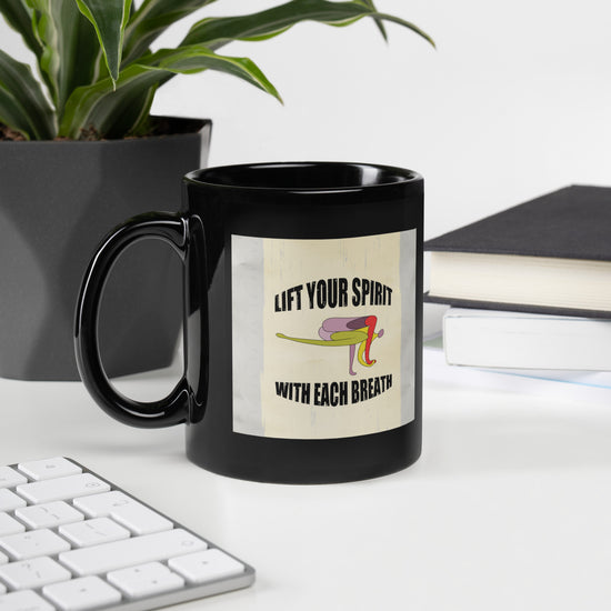 Triangle Pose Focus Black Glossy Mug