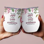 12oz Stainless Steel Coffee Mug with Lid - Inspirational Bible Verse Nehemiah 8:10, Protea Floral Design - Ideal gift.
