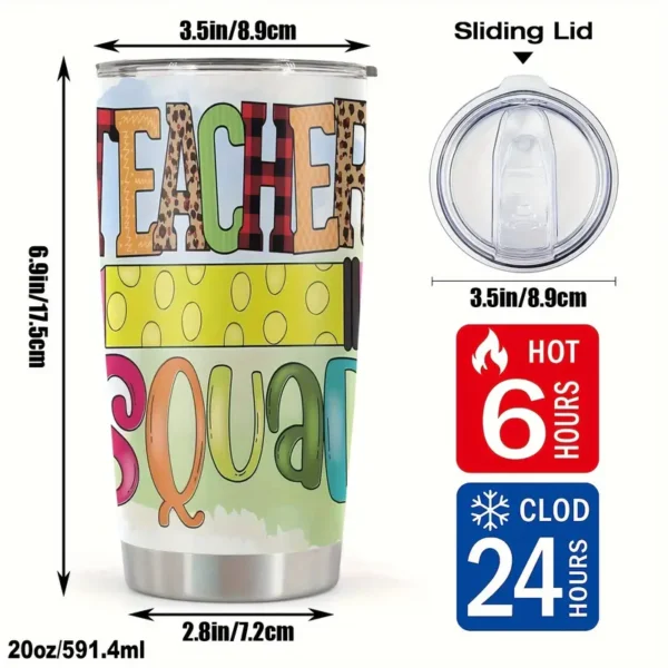 20oz Stainless Steel Tumbler Double Wall Insulated with Teacher Word Design - a Perfect Gift.