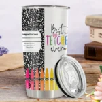 20oz Stainless Steel Tumbler Double Wall Insulated with "Best Teacher Ever" Design- a Perfect Gift.