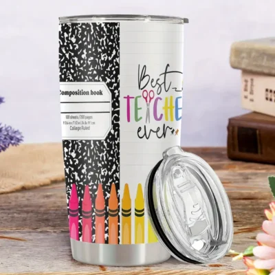 20oz Stainless Steel Tumbler Double Wall Insulated with "Best Teacher Ever" Design- a Perfect Gift.