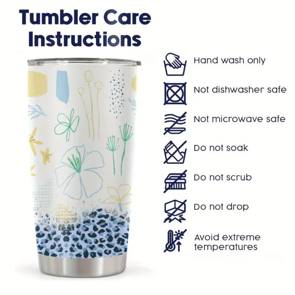 20oz Stainless Steel Tumbler Double Wall Insulated with Cute Floral & Ditsy Wildflower Print Design - a Perfect Gift.