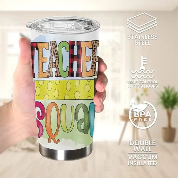 20oz Stainless Steel Tumbler Double Wall Insulated with Teacher Word Design - a Perfect Gift.