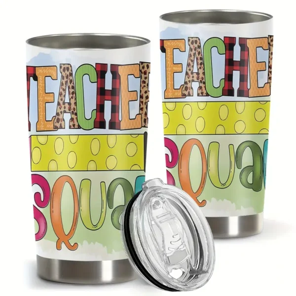 20oz Stainless Steel Tumbler Double Wall Insulated with Teacher Word Design - a Perfect Gift.