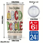 20oz Stainless Steel Tumbler Double Wall Insulated with "Back to School" Design - a Perfect Gift.