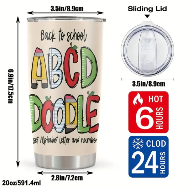 20oz Stainless Steel Tumbler Double Wall Insulated with "Back to School" Design - a Perfect Gift.