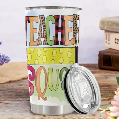20oz Stainless Steel Tumbler Double Wall Insulated with Teacher Word Design - a Perfect Gift.