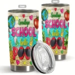 20oz Stainless Steel Tumbler Double Wall Insulated with Goodbye School Hello Pool Design - a Perfect Gift.