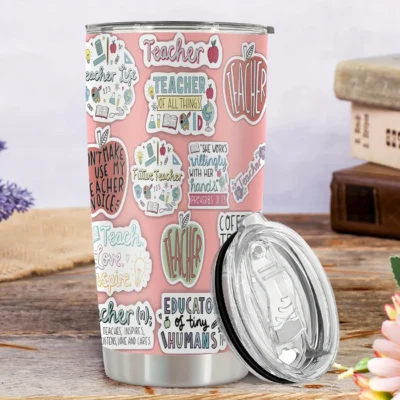 20oz Stainless Steel Tumbler Double Wall Insulated with Cute Sticker for Education Print Design - a Perfect Gift.