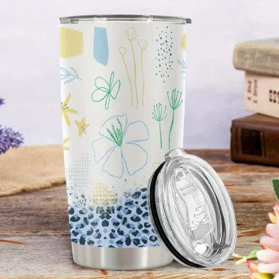 20oz Stainless Steel Tumbler Double Wall Insulated with Cute Floral & Ditsy Wildflower Print Design - a Perfect Gift.