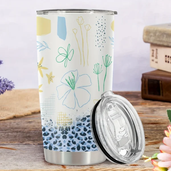 20oz Stainless Steel Tumbler Double Wall Insulated with Cute Floral & Ditsy Wildflower Print Design - a Perfect Gift.