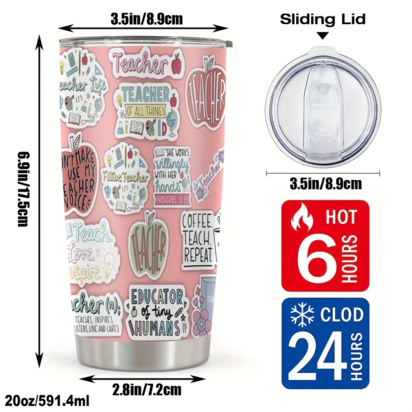 20oz Stainless Steel Tumbler Double Wall Insulated with Cute Sticker for Education Print Design - a Perfect Gift.