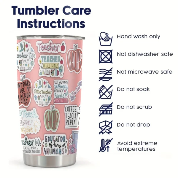 20oz Stainless Steel Tumbler Double Wall Insulated with Cute Sticker for Education Print Design - a Perfect Gift.