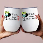 12oz Stainless Steel Coffee Mug with Lid - "A Drink Worth Fighting For" Print Design - Ideal gift.