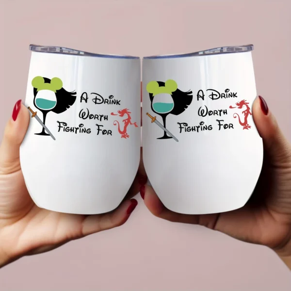 12oz Stainless Steel Coffee Mug with Lid - "A Drink Worth Fighting For" Print Design - Ideal gift.