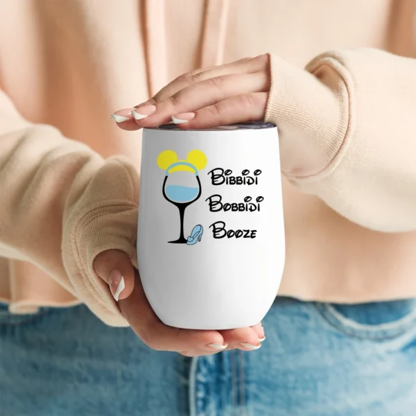 12oz Stainless Steel Coffee Mug with Lid - "Bibbidi Bobbidi Booze" Print Design - Ideal gift.