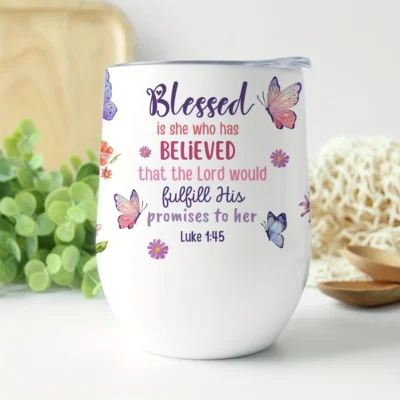12oz Stainless Steel Coffee Mug with Lid - Printed with Bible Verses Design - Ideal gift.