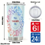 20oz Stainless Steel Tumbler Double Wall Insulated with Happy Teacher's Day Design - a Perfect Gift.