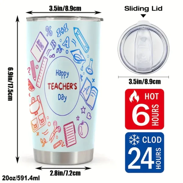 20oz Stainless Steel Tumbler Double Wall Insulated with Happy Teacher's Day Design - a Perfect Gift.