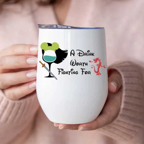 12oz Stainless Steel Coffee Mug with Lid - "A Drink Worth Fighting For" Print Design - Ideal gift.