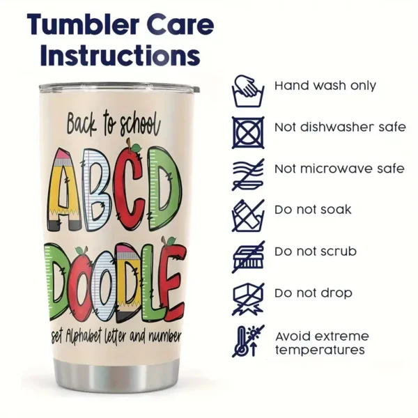 20oz Stainless Steel Tumbler Double Wall Insulated with "Back to School" Design - a Perfect Gift.