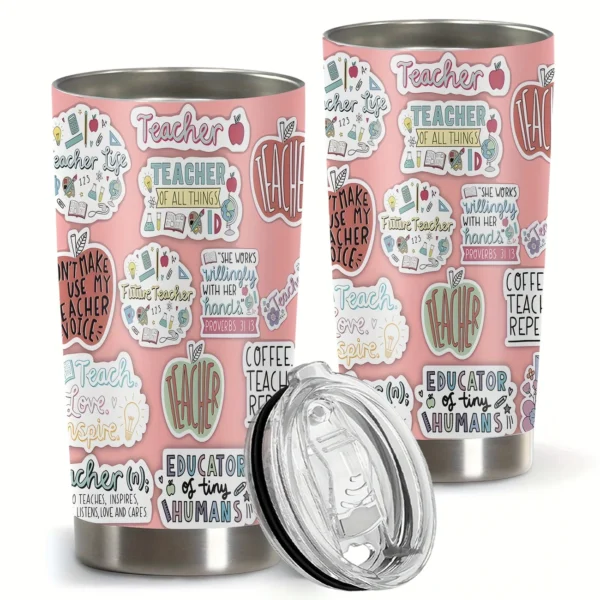 20oz Stainless Steel Tumbler Double Wall Insulated with Cute Sticker for Education Print Design - a Perfect Gift.