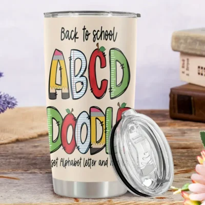 20oz Stainless Steel Tumbler Double Wall Insulated with "Back to School" Design - a Perfect Gift.