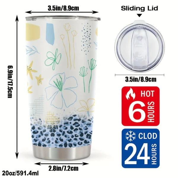 20oz Stainless Steel Tumbler Double Wall Insulated with Cute Floral & Ditsy Wildflower Print Design - a Perfect Gift.