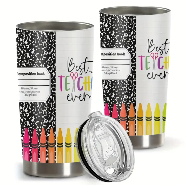 20oz Stainless Steel Tumbler Double Wall Insulated with "Best Teacher Ever" Design- a Perfect Gift.