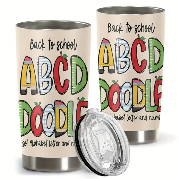 20oz Stainless Steel Tumbler Double Wall Insulated with "Back to School" Design - a Perfect Gift.
